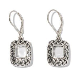 Recycled Vintage Clear Dairy Bottles Sterling Quilted Square Earrings